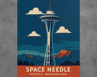 Seattle Space Needle Retro Travel Poster, Rolled Posters