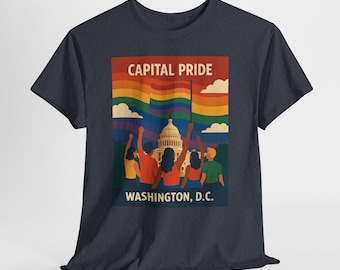 Capital Pride Washington DC Vintage Style LGBTQ Retro Graphic Tee Classic Rainbow Cotton Shirt