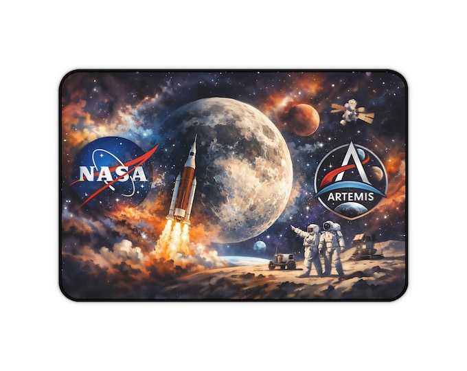 Featured listing image: NASA Artemis Moon Mission Desk Mat | Space Exploration Moon Surface Artwork