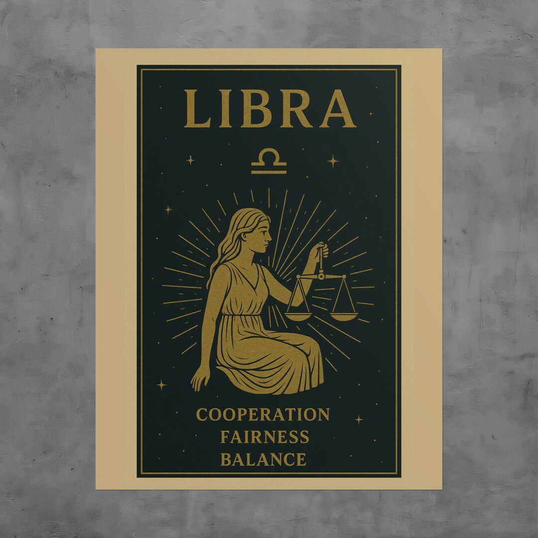 Libra Retro Retro Libra Scales Print | Elegant Astrology Wall Art - Etsy