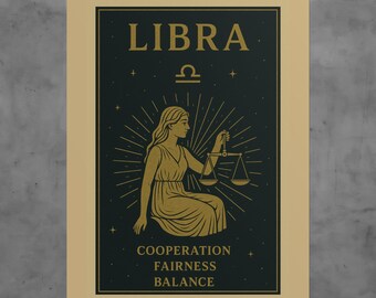 Retro Libra Scales Print | Elegant Astrology Wall Art