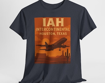 Vintage IAH Houston Airport T-Shirt, Retro Travel Tee, Texas Aviation Apparel, Intercontinental Souvenir Gift