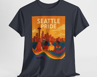 Seattle Pride Vintage Style LGBTQ Retro Graphic Tee Washington Classic Unisex Cotton Shirt
