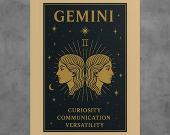 Retro Gemini Twins Print | Celestial Astrology Wall Art