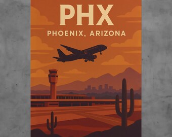 Vintage PHX Airport Poster, Retro Arizona Travel Print