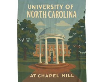 UNC Tar Heels Plush Blanket, Retro Chapel Hill Home Decor