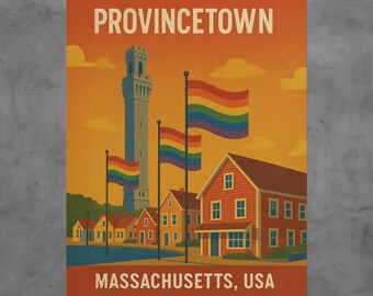 Provincetown Massachusetts Vintage Style Travel Poster LGBTQ Retro Ptown Art Print Coastal Decor