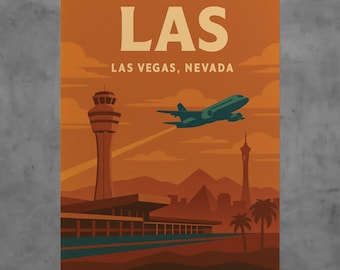 Vintage LAS Airport Travel Poster, Retro Las Vegas Art Print