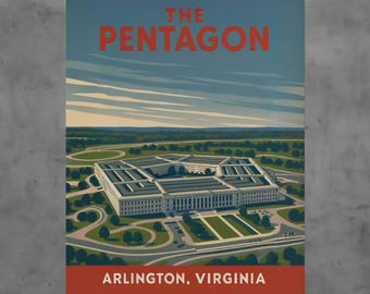 Vintage Pentagon Building Poster, Arlington Virginia, Patriotic Wall Art