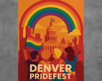 Denver PrideFest Vintage Style Travel Poster LGBTQ Retro Art Print Colorado Wall Decor