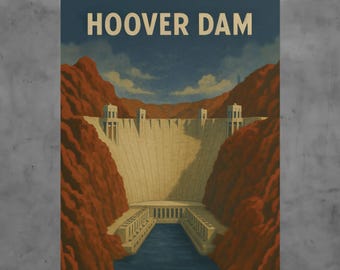 Hoover Dam Poster Vintage American Landmark Art Print Nevada Arizona Travel Style Wall Decor