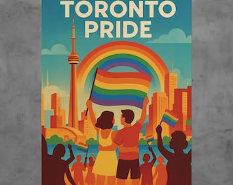 Toronto Pride Vintage Style Travel Poster LGBTQ Retro Art Print Canada Rainbow Wall Decor