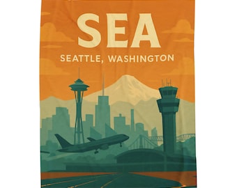 Seattle SEA Airport Plush Blanket, Mid-Century Modern Travel Throw