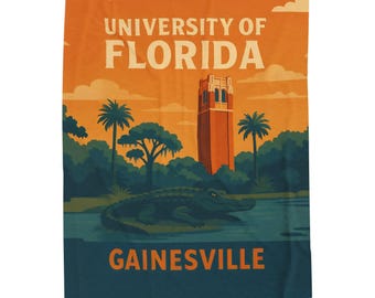 University of Florida Plush Blanket, Retro College Throw, Cozy Gators Gift, Vintage Gainesville Home Décor