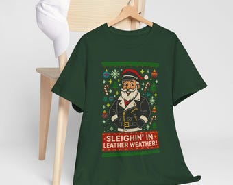 Leather Santa Ugly Christmas Shirt, Funny LGBTQ Holiday Tee