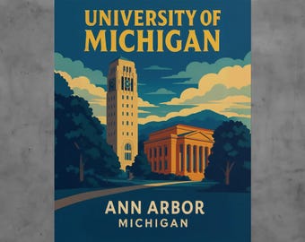 University of Michigan Vintage Poster, Wolverines Wall Art, Retro College Print, Ann Arbor Campus Décor, Alumni Gift