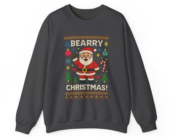 Bear Santa Ugly Christmas Sweater, Pixel Knit Holiday Sweatshirt