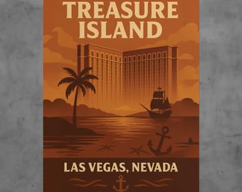 Vintage Treasure Island Las Vegas Poster, Retro Casino Wall Art, Nevada Travel Print, Classic Vegas Home Décor Gift