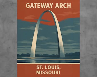 Gateway Arch Poster: St Louis Missouri, Retro Travel Art Print