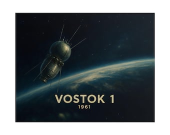 Vostok 1 Poster Yuri Gagarin 1961 Spaceflight Art Retro Space Print Vintage Cosmonaut Poster Astronomy Wall Art Soviet Space Decor