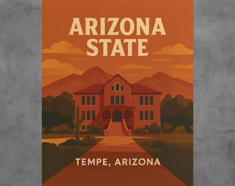 Arizona State University Vintage Travel Poster, Tempe Campus Art