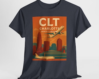 Vintage CLT Charlotte Airport T-Shirt, Retro Travel Souvenir