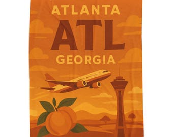 Vintage Atlanta Airport Poster, Retro Travel Art, Peach State Decor