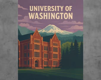 University of Washington Vintage Poster, Huskies Wall Art, Retro College Print, Seattle Campus Décor, Alumni Gift