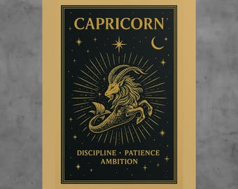 Retro Capricorn Zodiac Print | Sea-Goat Astrology Art