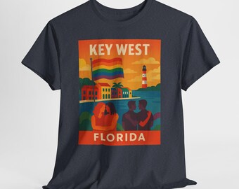 Key West Pride Vintage Style LGBTQ Retro Graphic Tee Classic Unisex Cotton Shirt