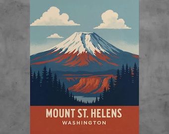 Mount St Helens Poster: Vintage American Landmark Art Print