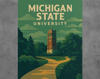 Michigan State University Vintage Poster, Spartans Wall Art, Retro College Print, East Lansing Campus Décor, Alumni Gift