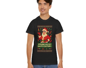 Drag Santa Christmas T-Shirt: Ho Ho Haute Couture Holiday Tee