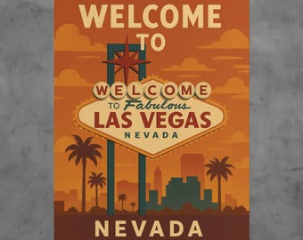 Vintage Las Vegas Sign Poster, Retro Travel Art Print