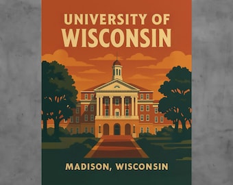 University of Wisconsin Vintage Poster, Badgers Wall Art, Retro College Print, Madison Campus Décor, Alumni Gift