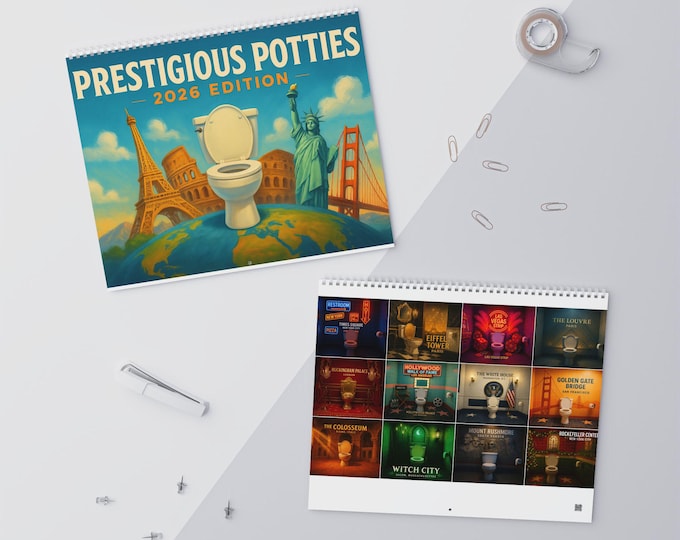 Featured listing image: Funny Toilets 2026 Wall Calendar, Landmark Potties, Bathroom Humor