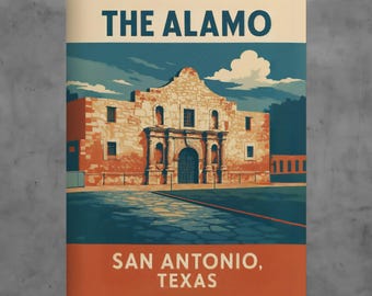 The Alamo Poster San Antonio Texas Vintage American Landmark Art Print Retro Travel Style Wall Decor