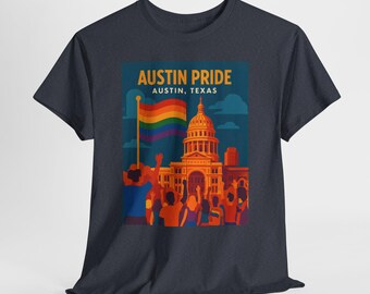 Austin Pride Vintage Style LGBTQ Retro Graphic Tee Texas Rainbow Classic Cotton Shirt
