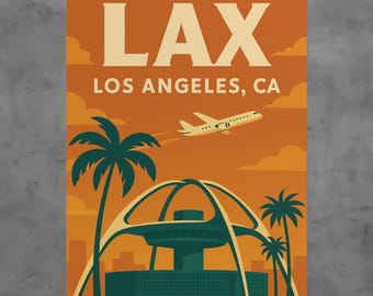 Vintage LAX Airport Poster, Retro Travel Art Print