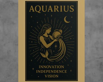 Aquarius Zodiac Wall Art | Astrology Poster | Aquarius Print | Retro Water Bearer Illustration