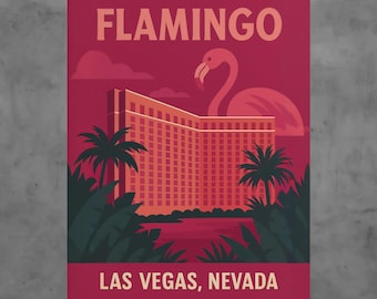 Vintage Flamingo Las Vegas Art Deco Poster, Nevada Travel Print