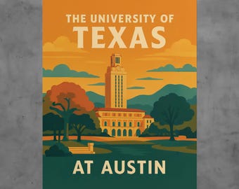 University of Texas Vintage Poster, Longhorns Wall Art, Retro College Print, Austin Campus Décor, Alumni Gift