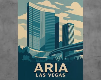 Aria Las Vegas Poster Retro Style Casino Wall Art Modern Vegas Decor Travel Print