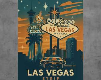 Vintage Las Vegas Strip Poster, Retro Casino Travel Print