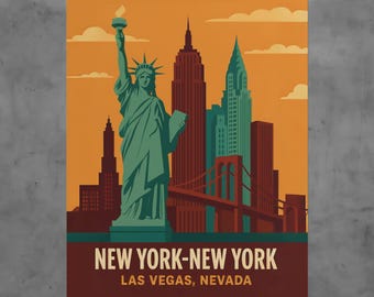 Retro New York-New York Las Vegas Poster, Vintage Travel Print