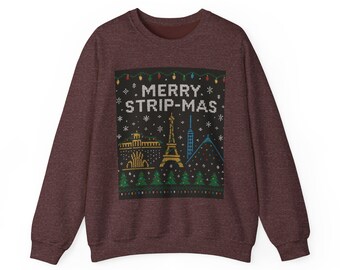 Las Vegas Strip Ugly Christmas Sweater Crewneck Sweatshirt | Holiday Neon Casino