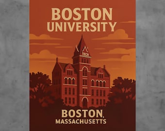 Boston University Print, Vintage Terriers Poster, Retro College Wall Art