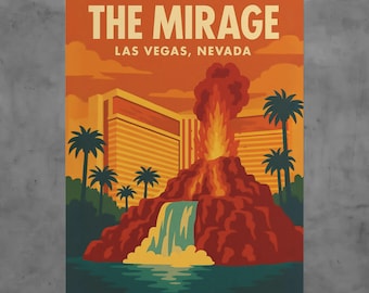 Vintage Mirage Las Vegas Poster, Retro Vegas Travel Print
