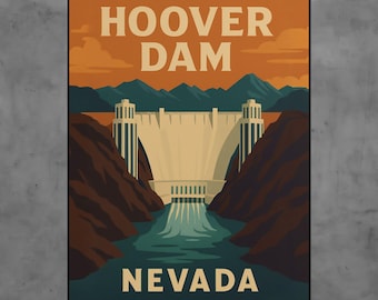 Vintage Hoover Dam Nevada Poster, Retro Southwest Travel Art