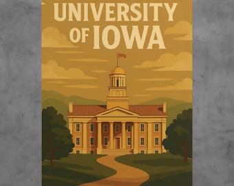 University of Iowa Vintage Poster, Hawkeyes Wall Art, Retro College Print, Iowa City Campus Décor, Alumni Gift
